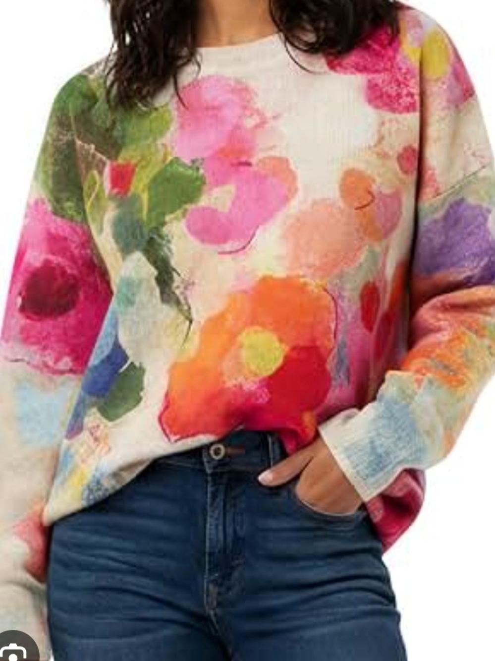 NWOT- Watercolor Floral Crewneck Sweater - Cream Multicolor
